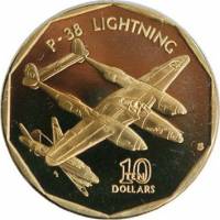 (1991) Монета Маршалловы Острова 1991 год 10 долларов "P-38 Лайтнинг"  Латунь  UNC